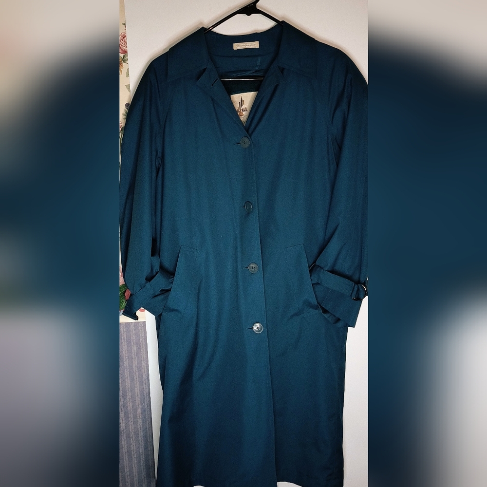 Misty Harbor Bluish/Dark Green Trench Coat With Removable Lining Size 10 Petite